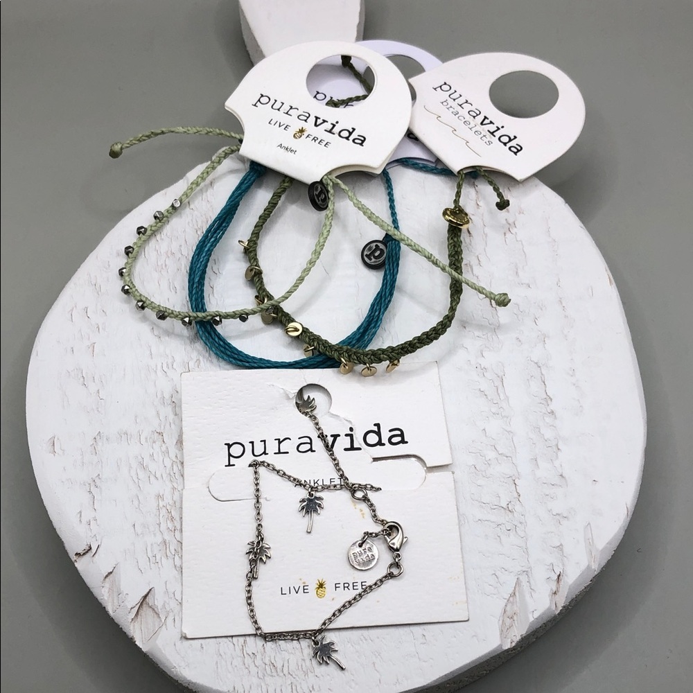 Puravida Pura Vida curated bundle 3 bracelets + charm palm anklet ankle bracelet